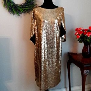 ELOQUII Gold Sequin Dress With Blouson Back Size 18